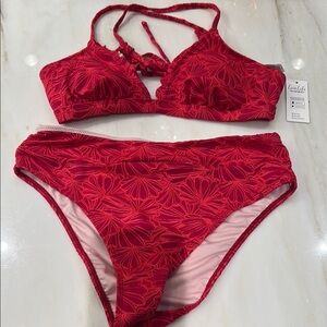 Cupshe Red Floral Textured Bikini Set